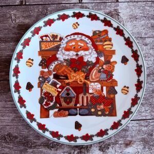 Royal Norfolk China Display‎ Plate Christmas Holiday Santa Workshop Cross-stitch